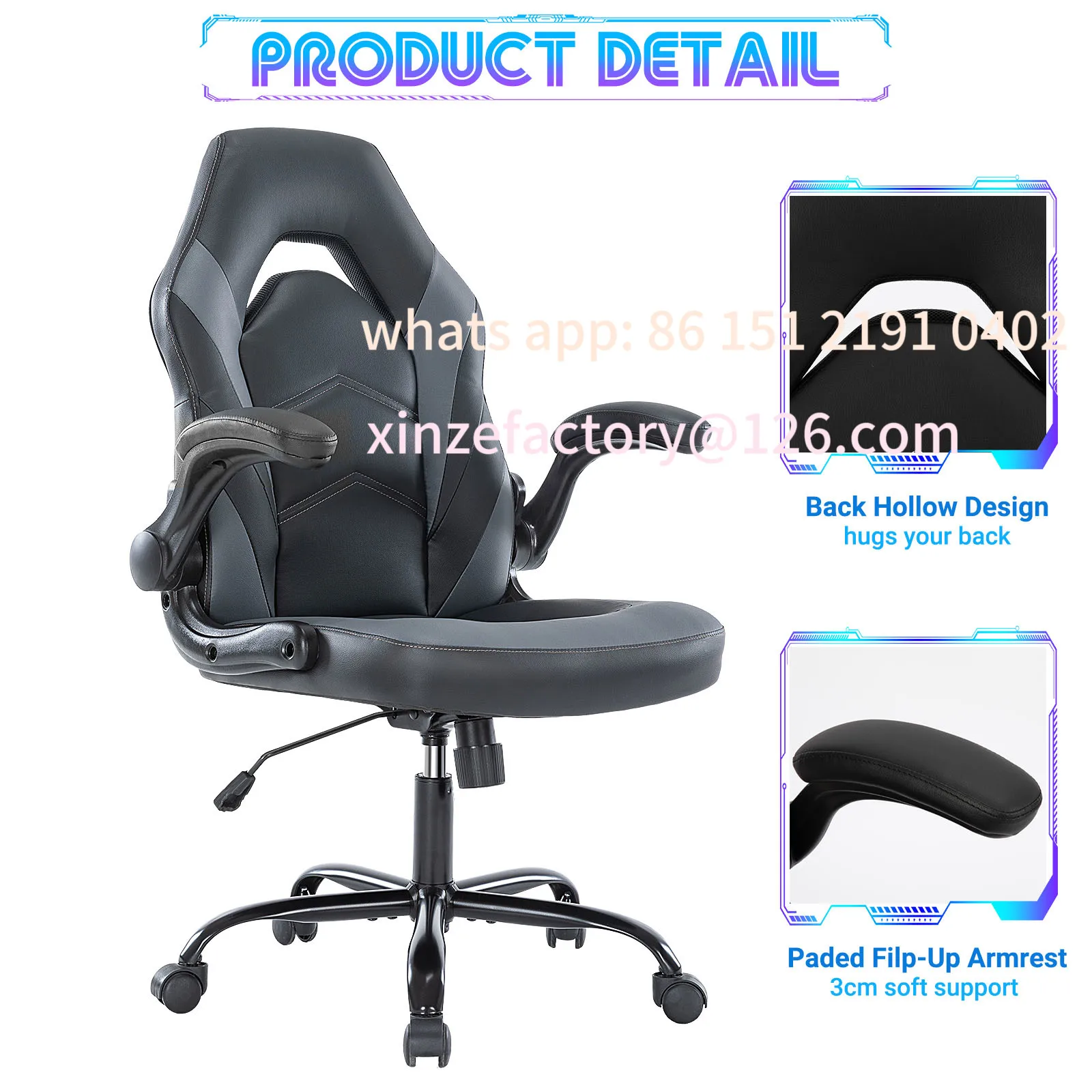 Silla de escritorio para juegos en casa, ergonómica, personalizable, JHK, para ordenador de oficina, silla de carreras de cuero PU ajustable, reposabrazos abatible para Navidad