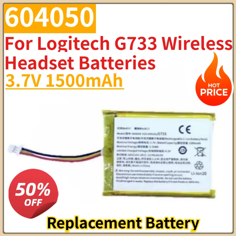 

High Quality New 604050 3.7V 1500mAh Replacement Battery For Logitech G733 Wireless Headset Batteries