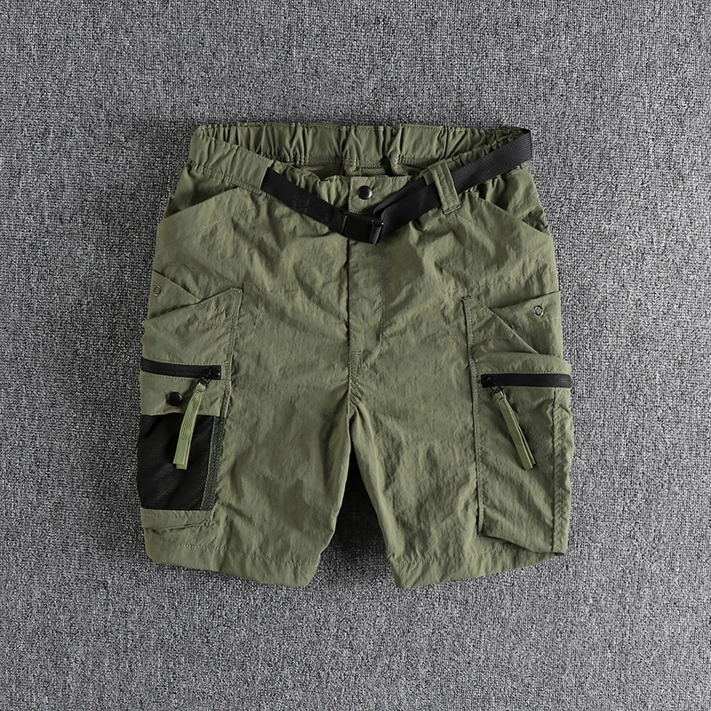 2025 Summer New American Retro Outdoor Quick Dry Inner Mesh Cargo Shorts Men's Washed Multi-pocket Casual Sport Five-point Pants