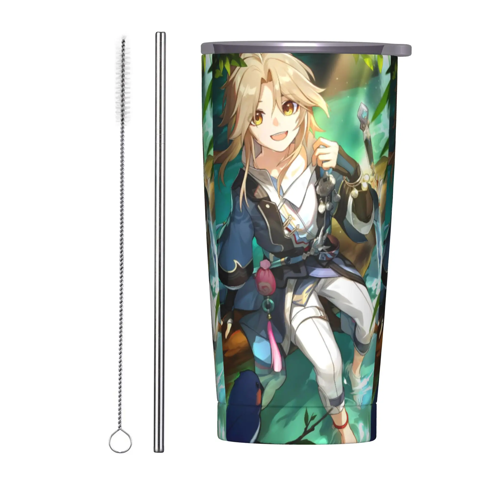 Yanqing Insulated Tumbler with Straws Honkai Anime Vacuum Thermal Mug Office Home Spill Proof Cups, 20oz