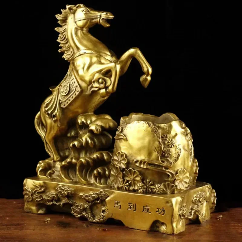 HOME office Company FENG SHUI business GIFT Brass Sculpture penholder Money Drawing GOOD LUCK Success horse Mascot 30CM decorati