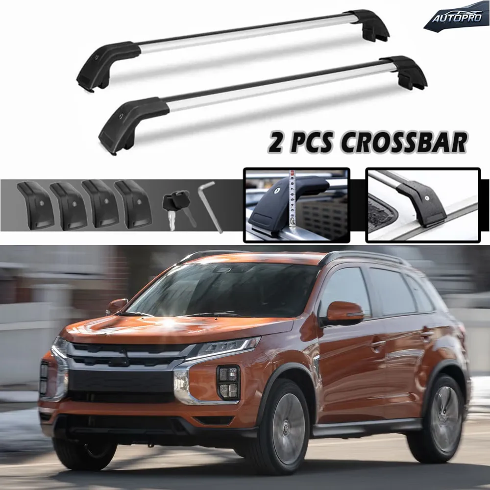

2PCS Cross Bar Ajustable Roof Rail Rack Lockable Cargo Bars Silver and Black Fits For Mitsubishi outlander sport ASX 2011-2022