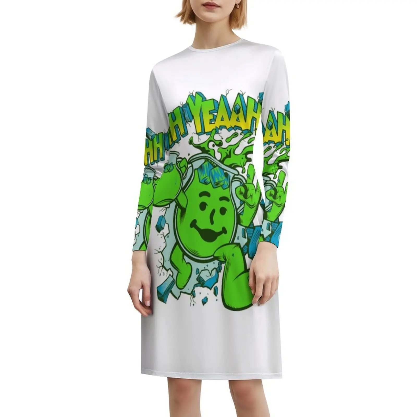 كول أيد مان أوه نعم! فستان Kool Aid Man Lime Bohemian بدون أكمام للنساء مطبوع عليه فساتين حفلات الشاطئ Kool Aid Man Ohh Yes #6