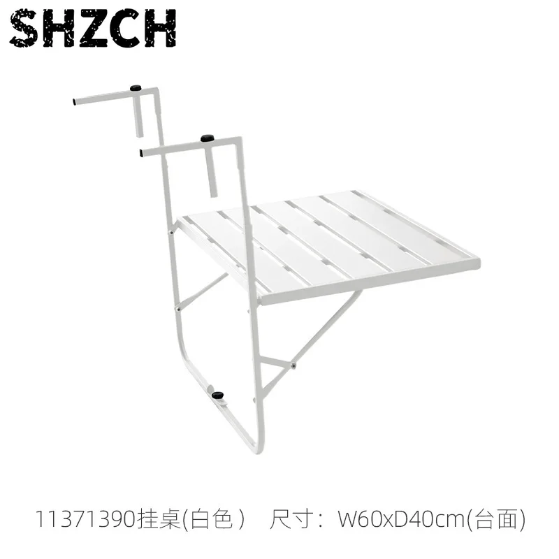 Balcony Rail Hanging Table Foldable Iron Portable No-Drill Adjustable Height Shelf for Outdoor Camping Home
