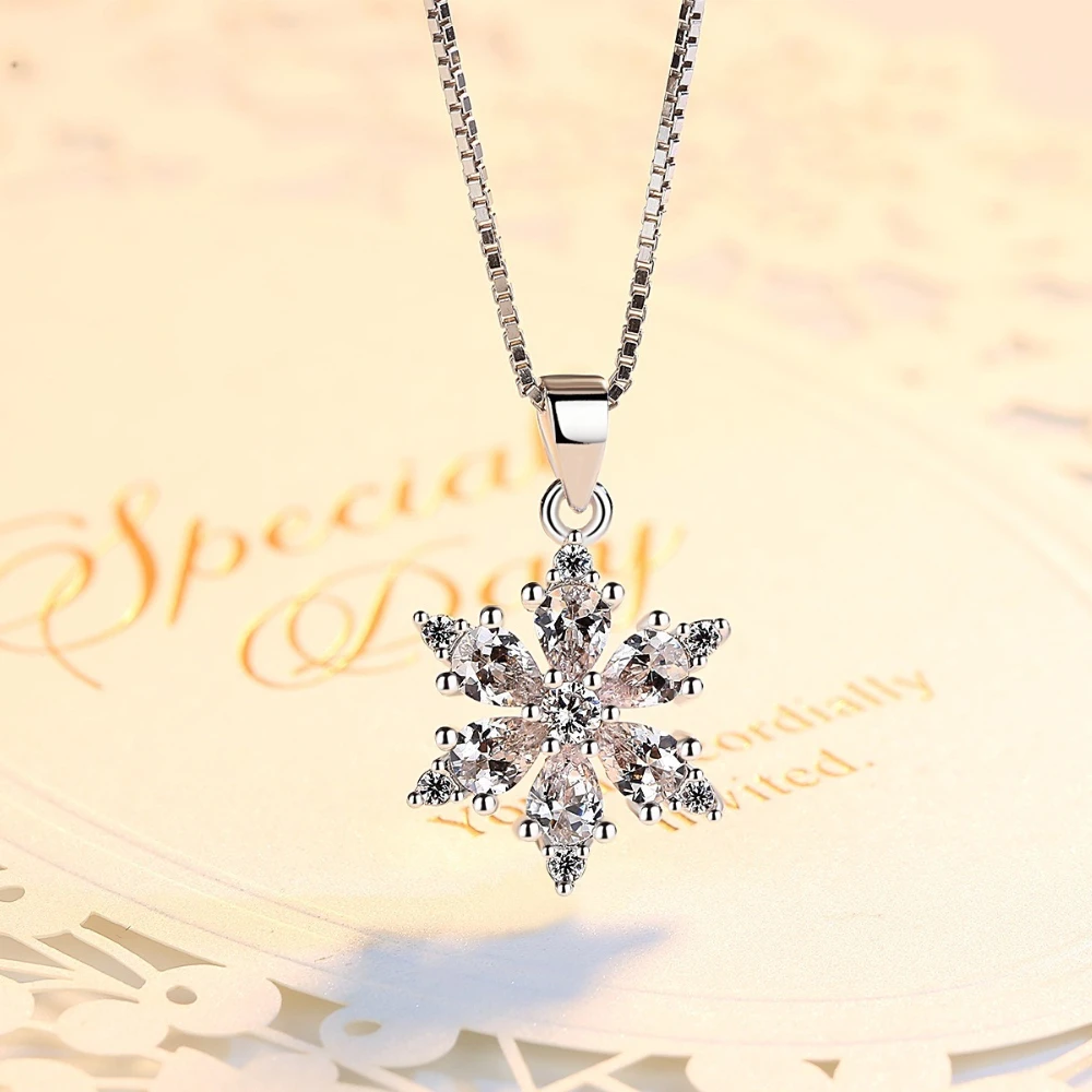 

Ожерелье из стерлингового серебра 925 пробы, модное темпераментное ожерелье со снежинкой и цирконом, подарок на день рождения, годовщину, повседневная одежда