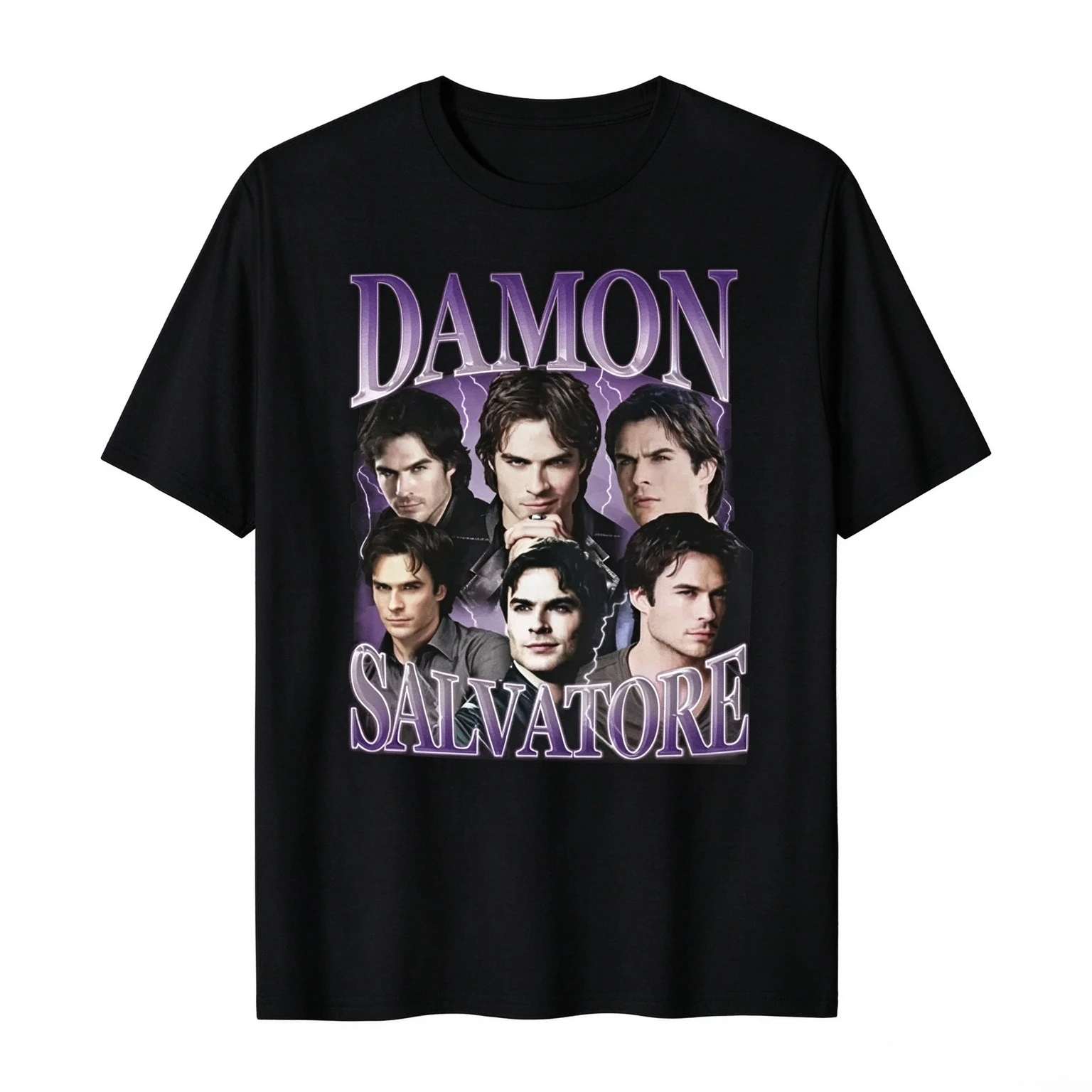 Damon Salvatore Ian Somerhalde TV Drama Pattern Men's T-shirt Retro Gothic Style Loose Women's Street Wear T-shirt