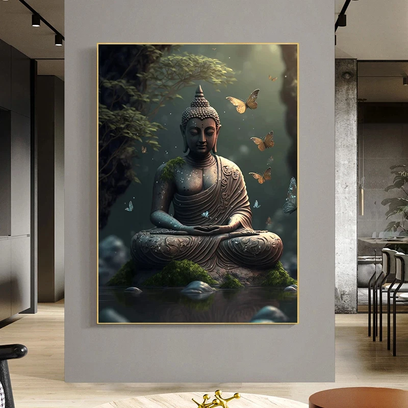 Zen Religion Meditation Buddhism Poster and Print Canvas Painting Wall Art Buddha in Nature Abstract Picture for Room Home Decor