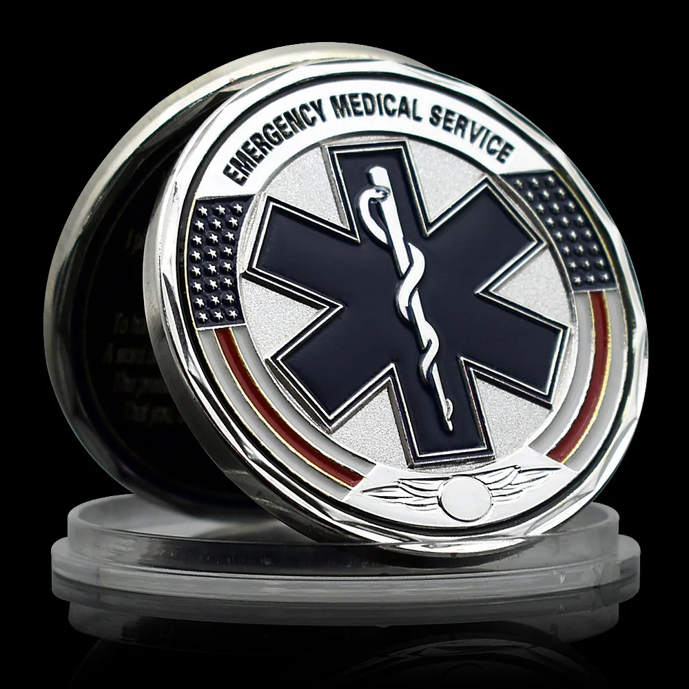 1pc Emergency Medical Services EMS Ouvenir Coin First Response Star of Life Paramedic Medical Rescue Challenge Coin Holiday Gift