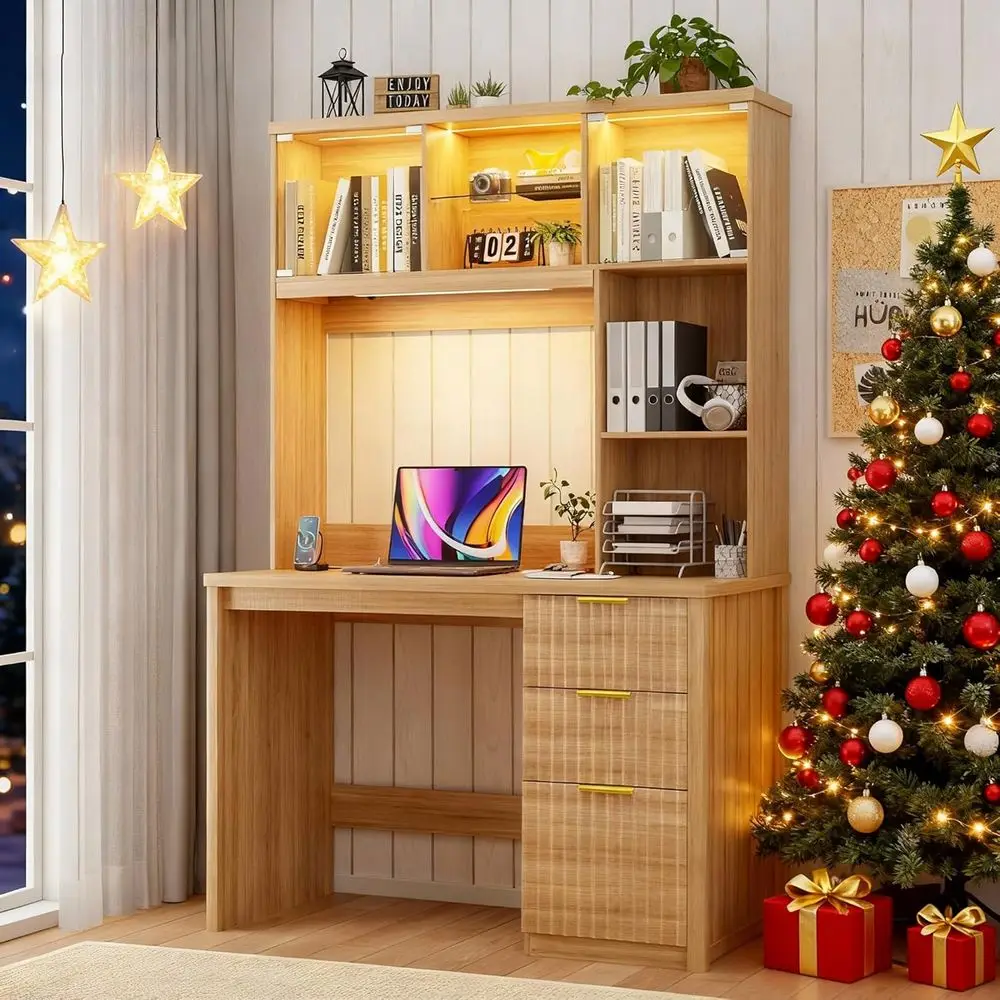 

Учебный стол со светодиодной подсветкой и ящиком для хранения, стол для домашнего офиса с зарядной станцией, письменный стол высотой 70 со стеклянным шкафом,