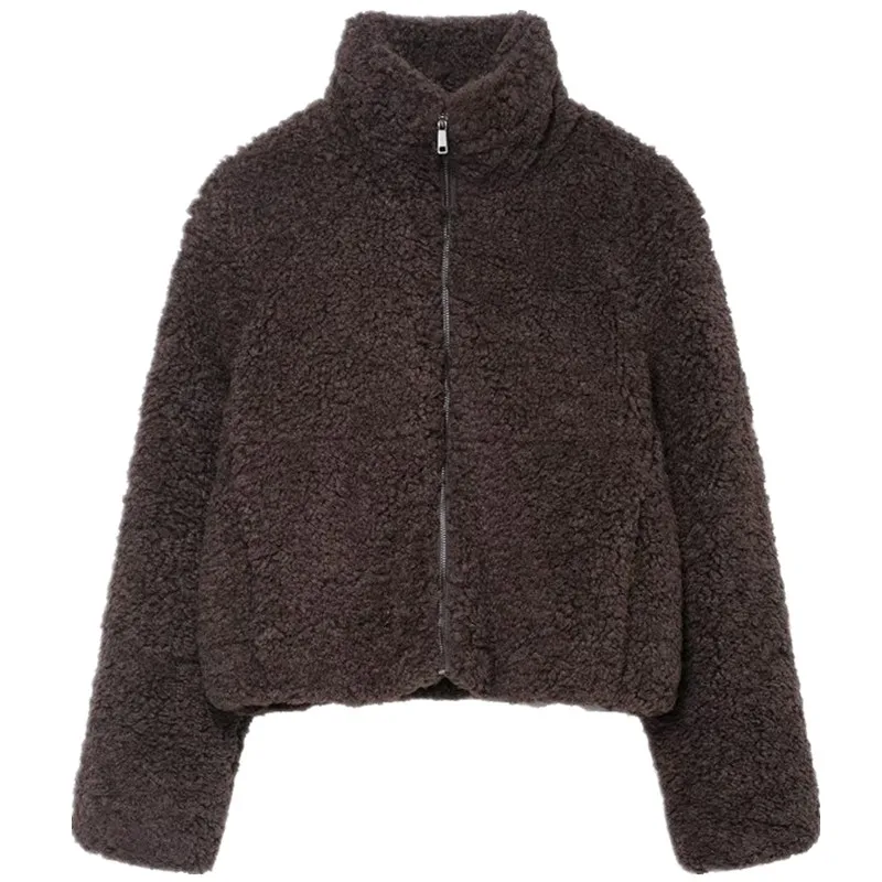 Warmer Lammsamt Thiened Jaet New Winter 2025, Damen-Mantel mit Faion Commute Sle Stand Fit, reiner Farb-Reißverschluss