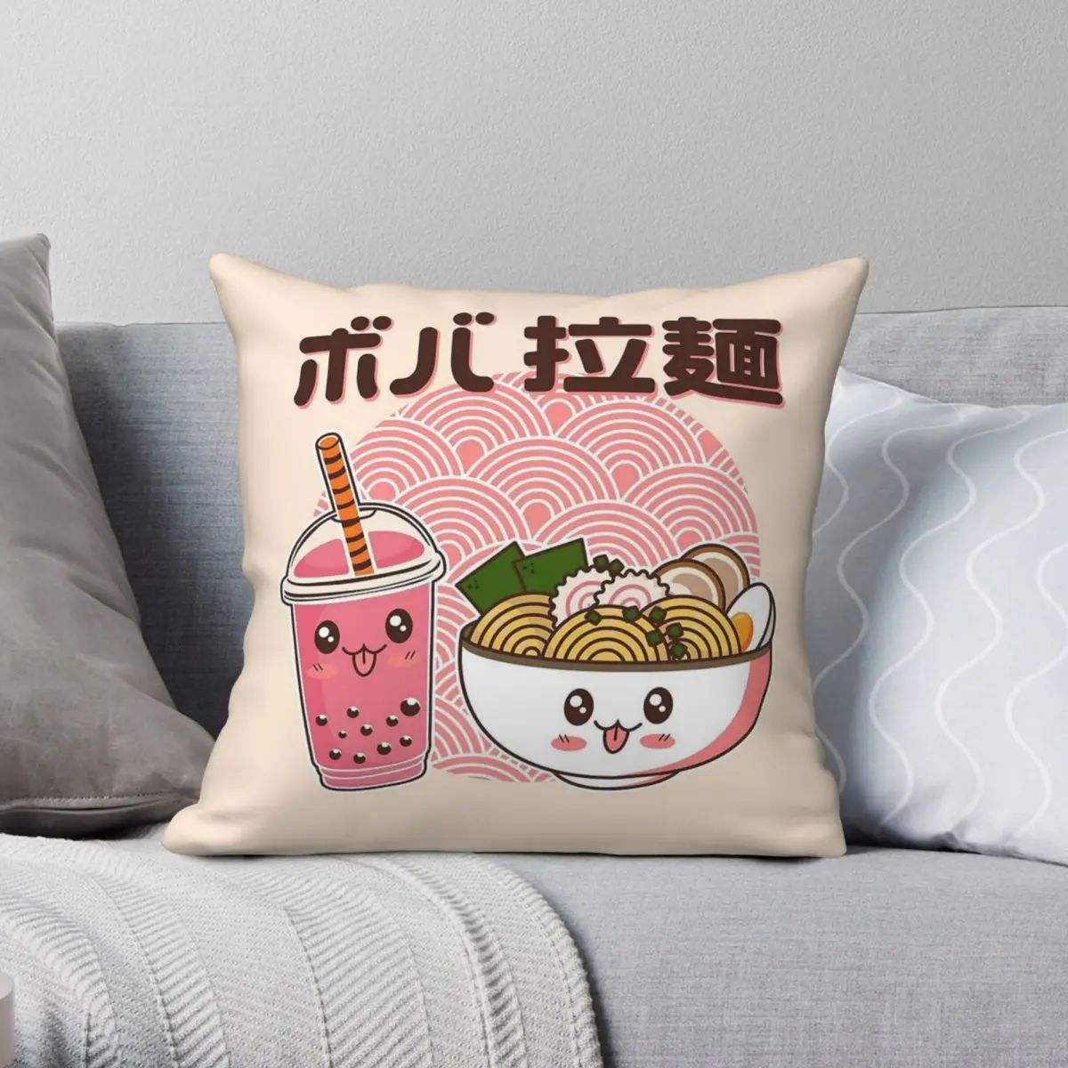 Ramen Bubble Tea Cute Kawaii Square Pillowcase Polyester Linen Velvet Printed Zip Decorative Pillow Case Home Cushion Cover 18