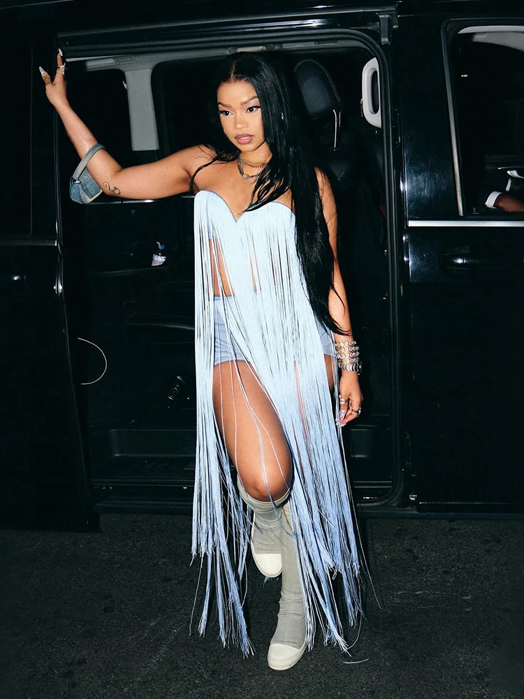 

Weird Puss Sexy Long Tassel Camisole Women Invisible Straps Summer Trend Hipster Fashion Beach Vacation Matching Club Tank Tops