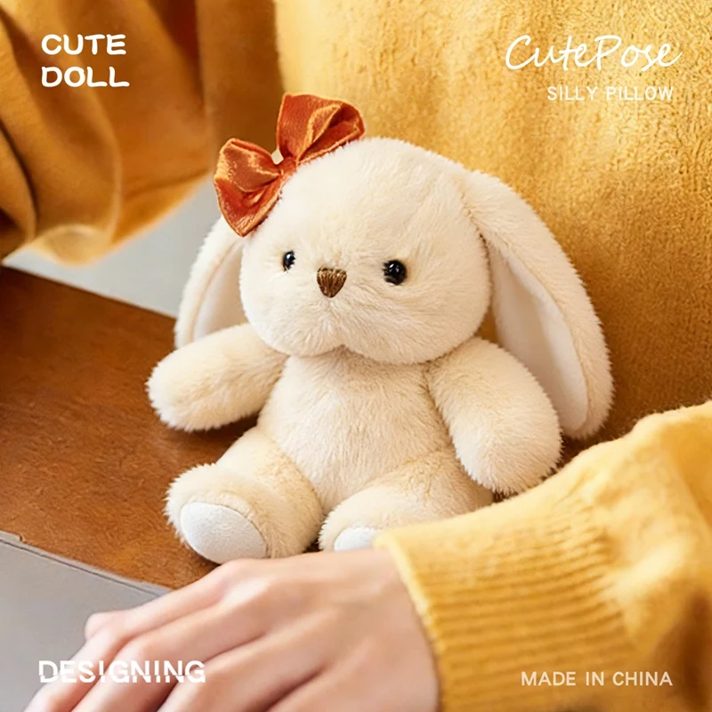 

Милая плюшевая игрушка-кролик 15 см, миниатюрная кукла-компаньон для сна, кавайный кролик с длинными ушами, подарок для детей, декор для спальни и рабочего стола