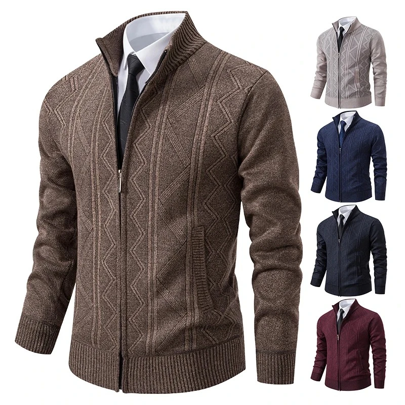 Thickened Knitted Sweater Jacket Men's Autumn Winter Warm Business Casual Jumper Men Stand Collar Knitted Cardigan Sweater Coat