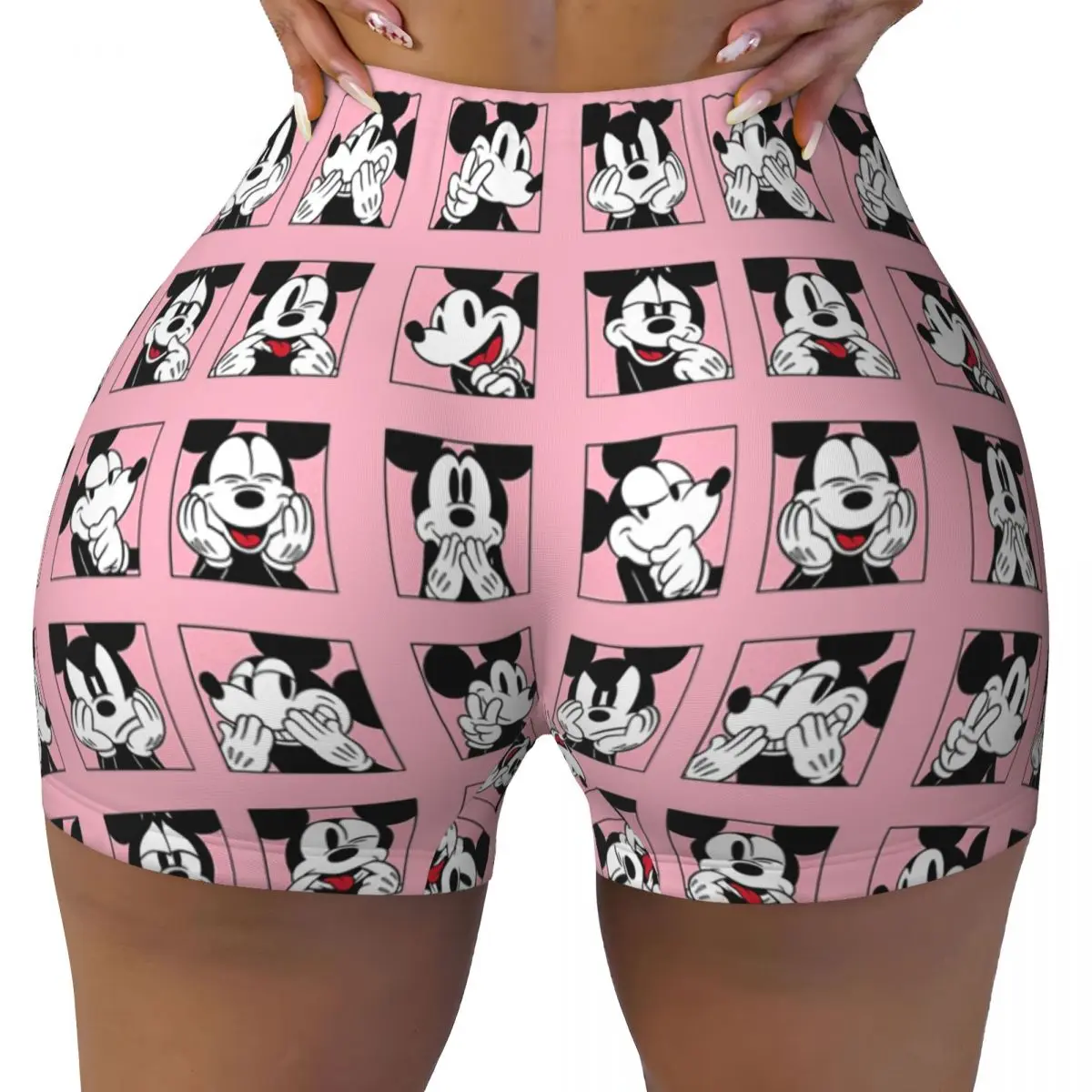 Custom Women's Cartoon Minnie Mouse Mickey Mouse Workout Yoga Shorts Athletic Gym Running Volleyball Shorts