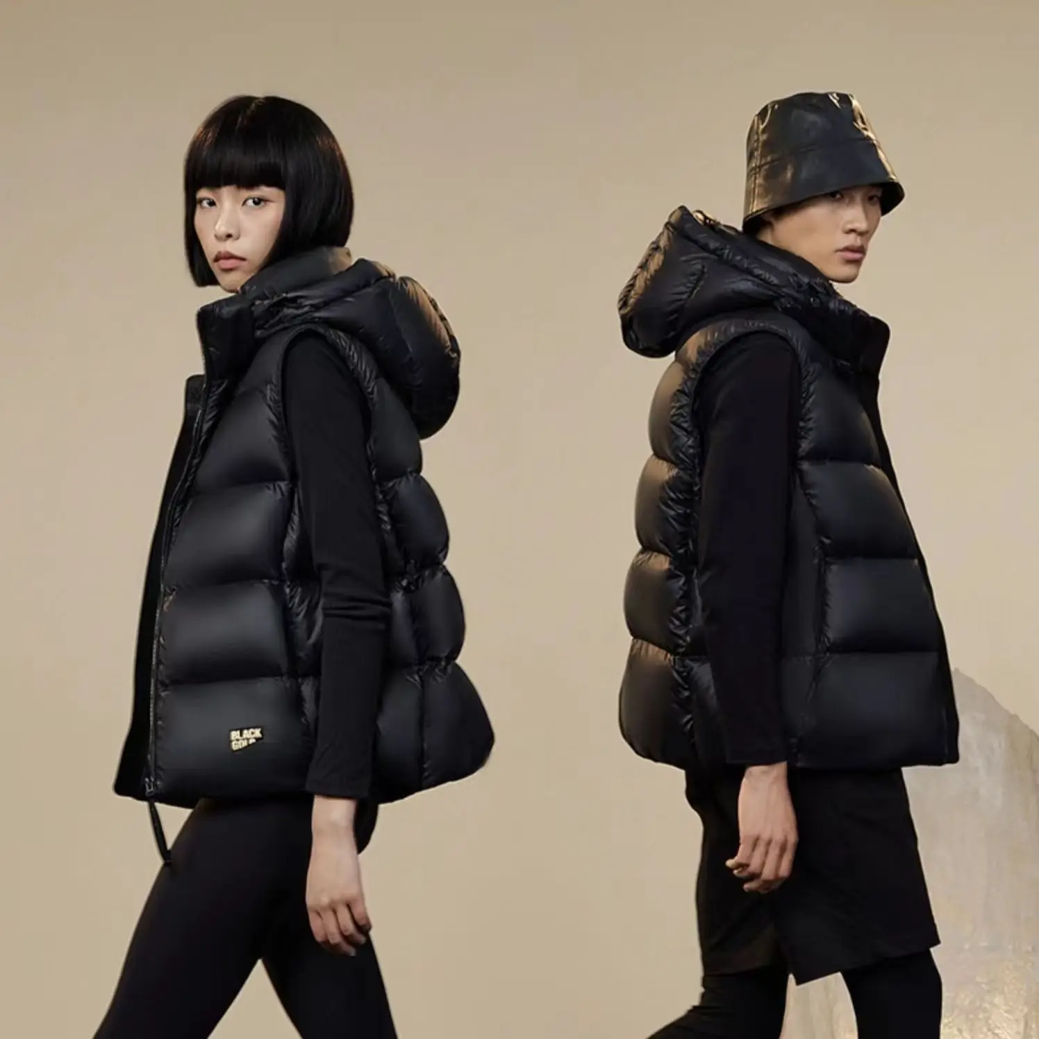 

Winter Black Down Vest For Women Thicken Warm Zipper Hooded Puffer Waistcoat Couple Style Loose Sleeveless Jacket
