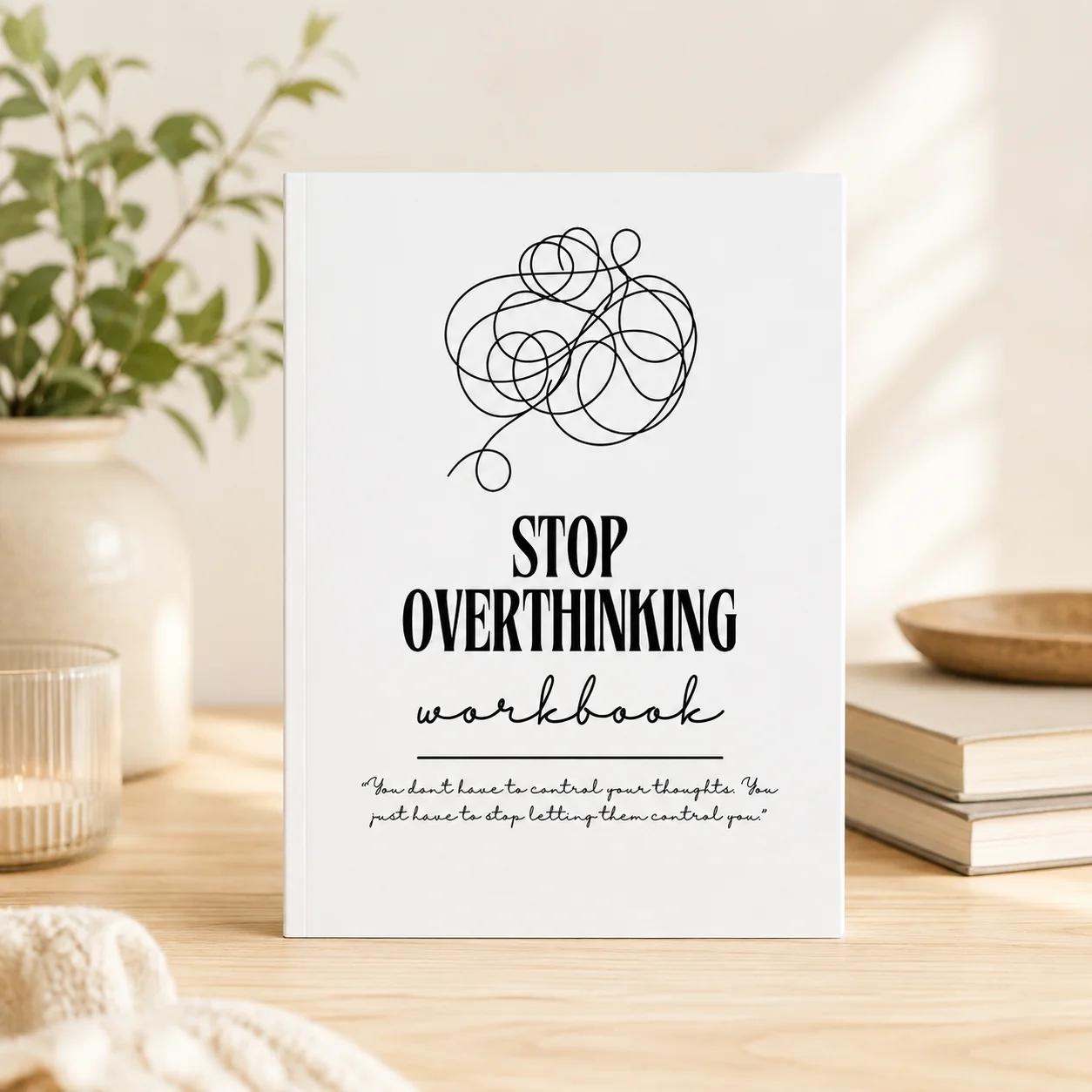 Carnet Stop Overthinking, format A5, couverture lisse, guide de bien-être mental pour la réduction de l'anxiété, la pleine conscience et la réflexion personnelle
