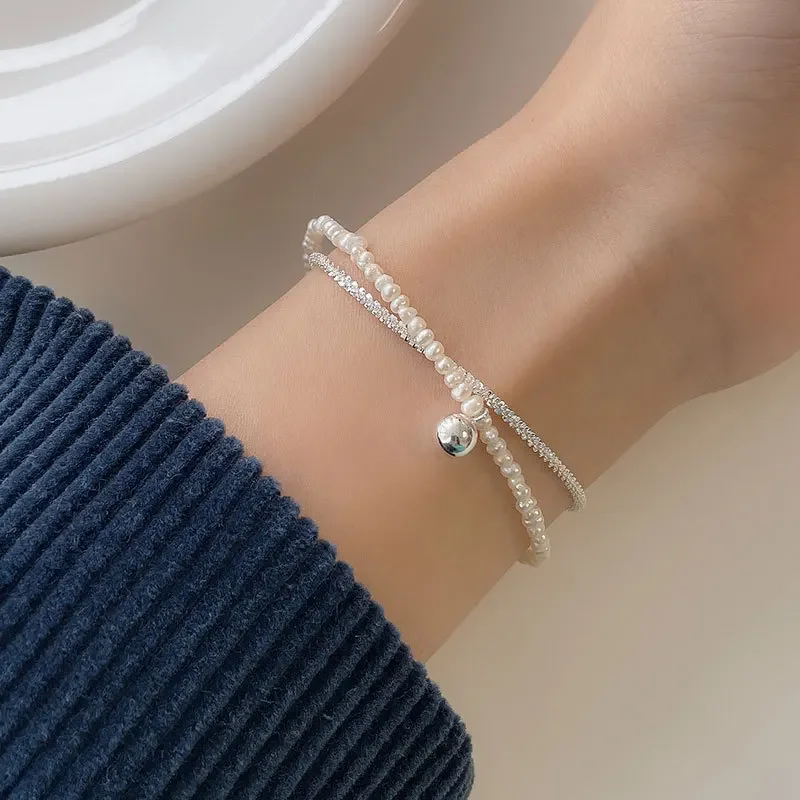 925 Sterling Zilveren Parel Kralen Armbanden Voor Vrouwen Trendy Koreaanse Dubbellaags Mousserende Bel Armband Party Sieraden Huwelijksgeschenk