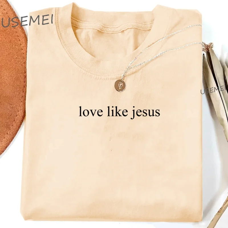

Love Like Jesus T Shirts Christian T Shirt Religious Mom T-Shirt Women Cotton Short Sleeve Retro Washed Tshirt Oversized Clothes