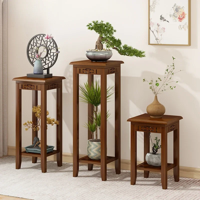 rm-Chinese Antique Flower Racks Floor-to-ceiling Solid Wood Plant Shelves Indoor Living Room and Balcony Vintage Plant Holder-