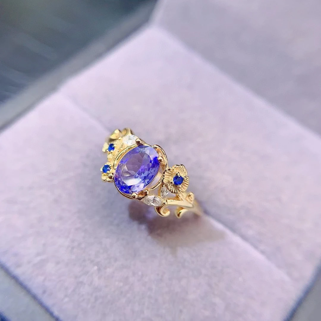 Bague en argent avec tanzanite naturelle, 0,7 ct, 5mm x 7mm, qualité VVS, bijoux plaqués or, solide 925