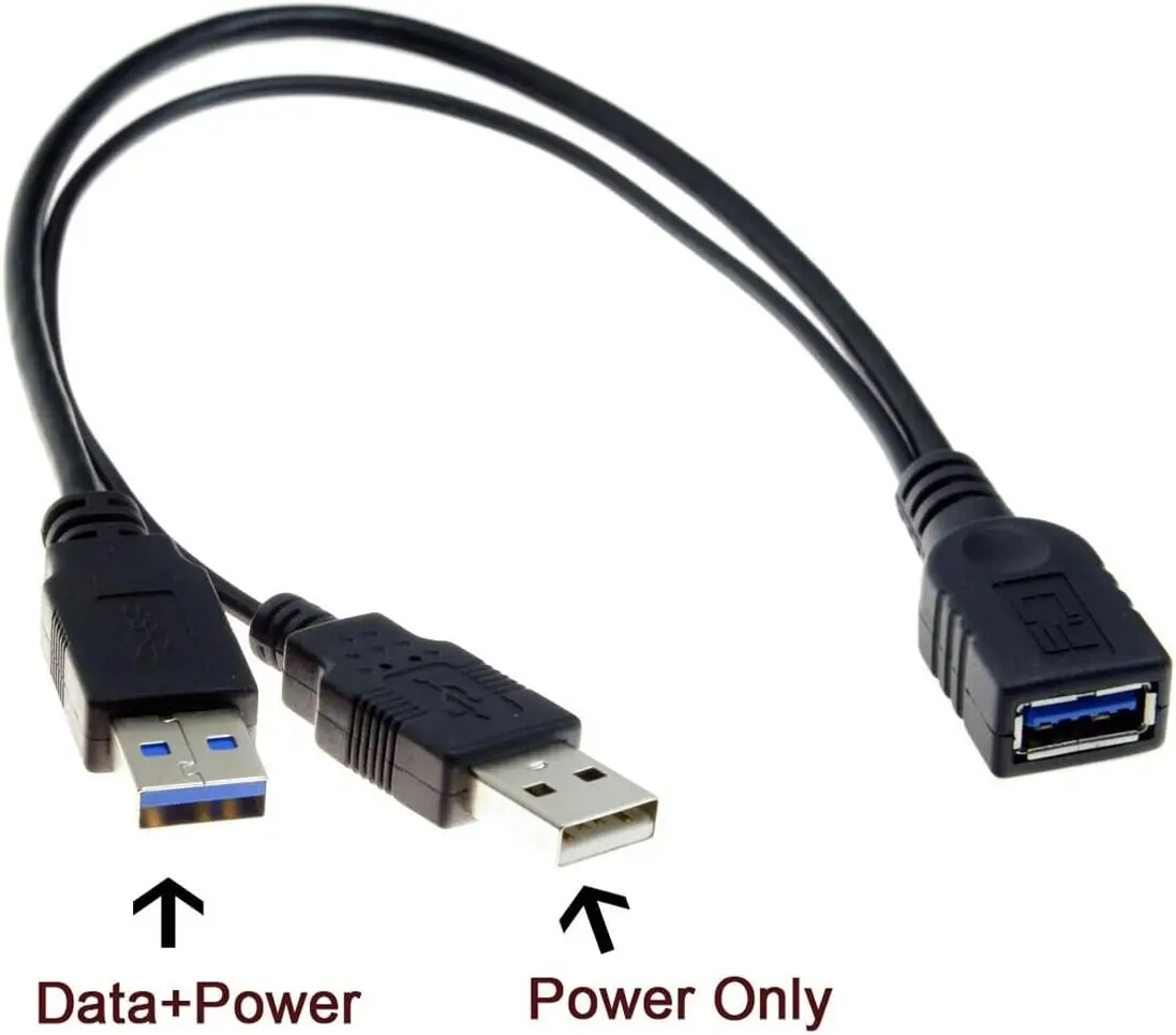 USB 3.0 Female To Dual USB Male Extra Power Supply Data Extension Cord Adapter Splitter Y Cable for 2.5 Inch Mobile Hard Disk