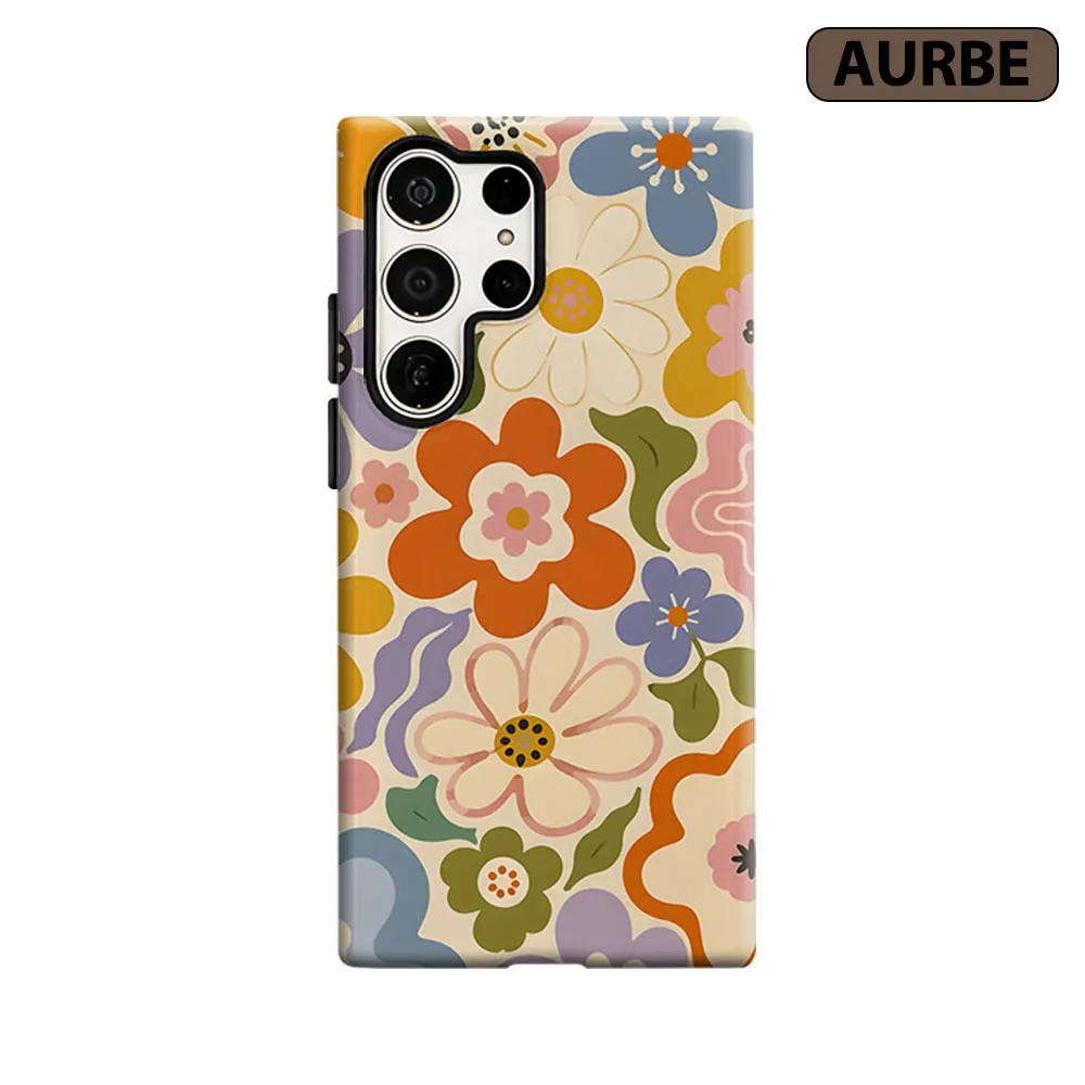 Retro Floral Print Phone Case For Samsung Galaxy S26 S25 S24 S23 Ultra Plus HD Hard Double Layer Film Cover