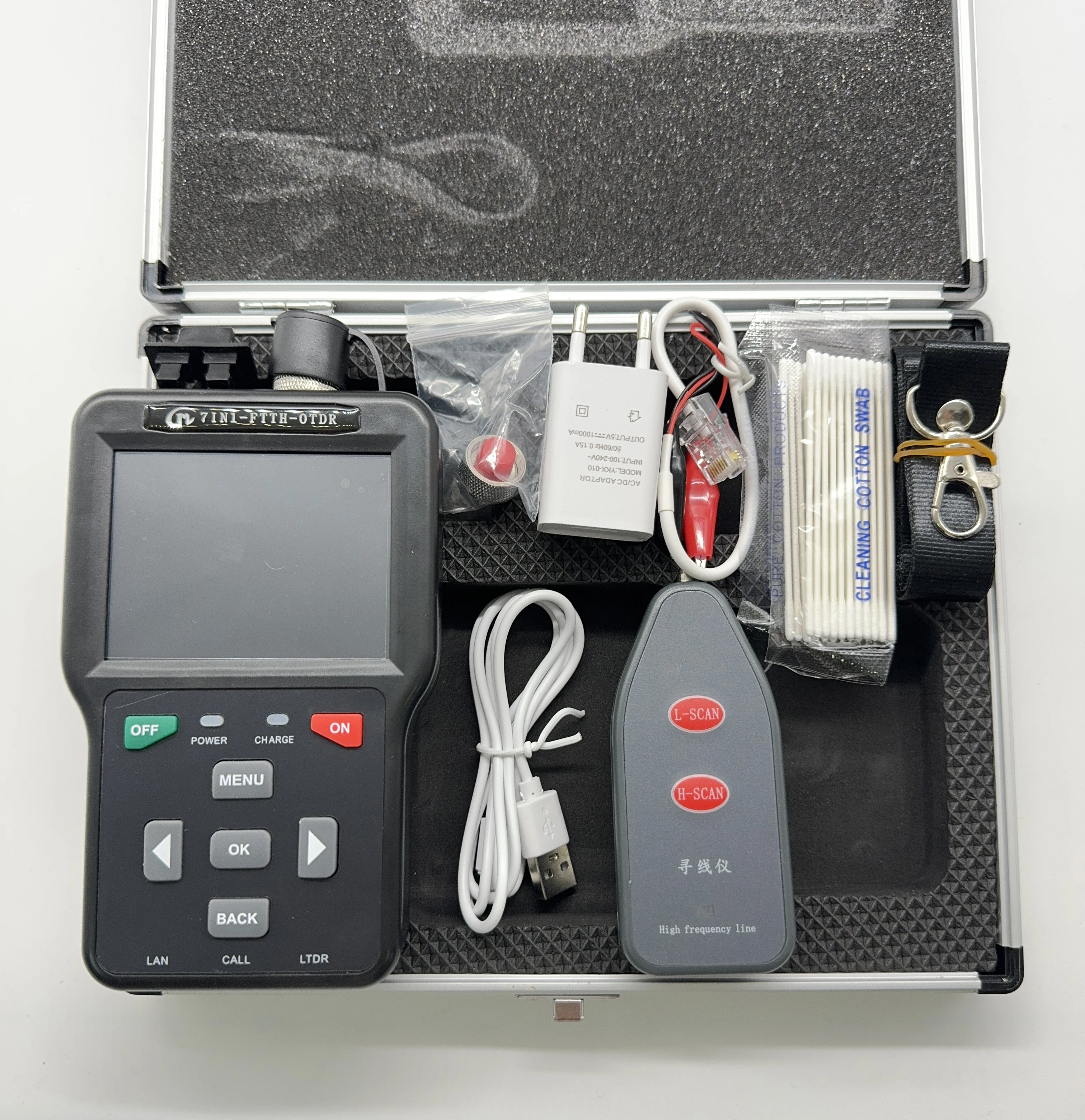 

7-in-1 MINi Pro OTDR Active Fiber Live Test IOLA 1550nm 20dB Fiber Optic Reflectometer Touch Screen OLS OPM Visual Fault Locator