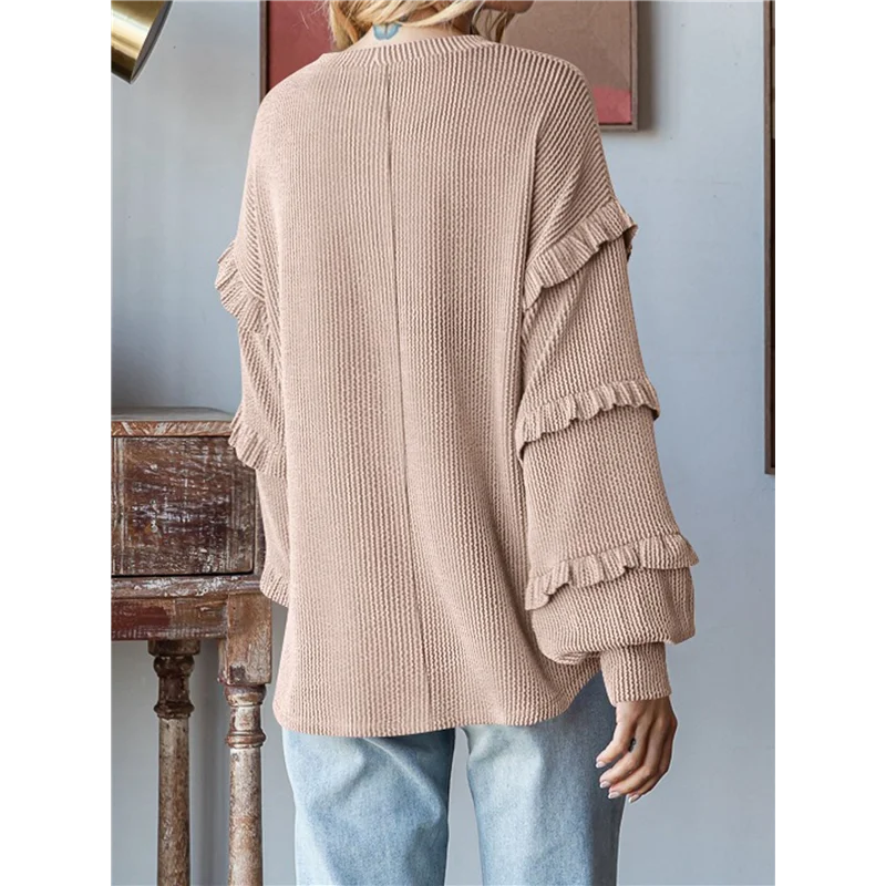 

ASDS-Women's Crew Neck Long Sleeve Blouse Loose Tunics Knit Solid Color Tops Fall Tee Shirts