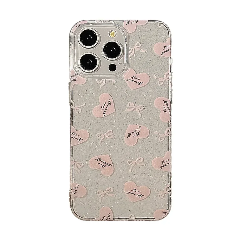 Funda de teléfono con lazo de amor rosa brillante, carcasa a prueba de golpes para iPhone 16, 15, 14, 12, 13, 11 Pro Max Plus, X, XR