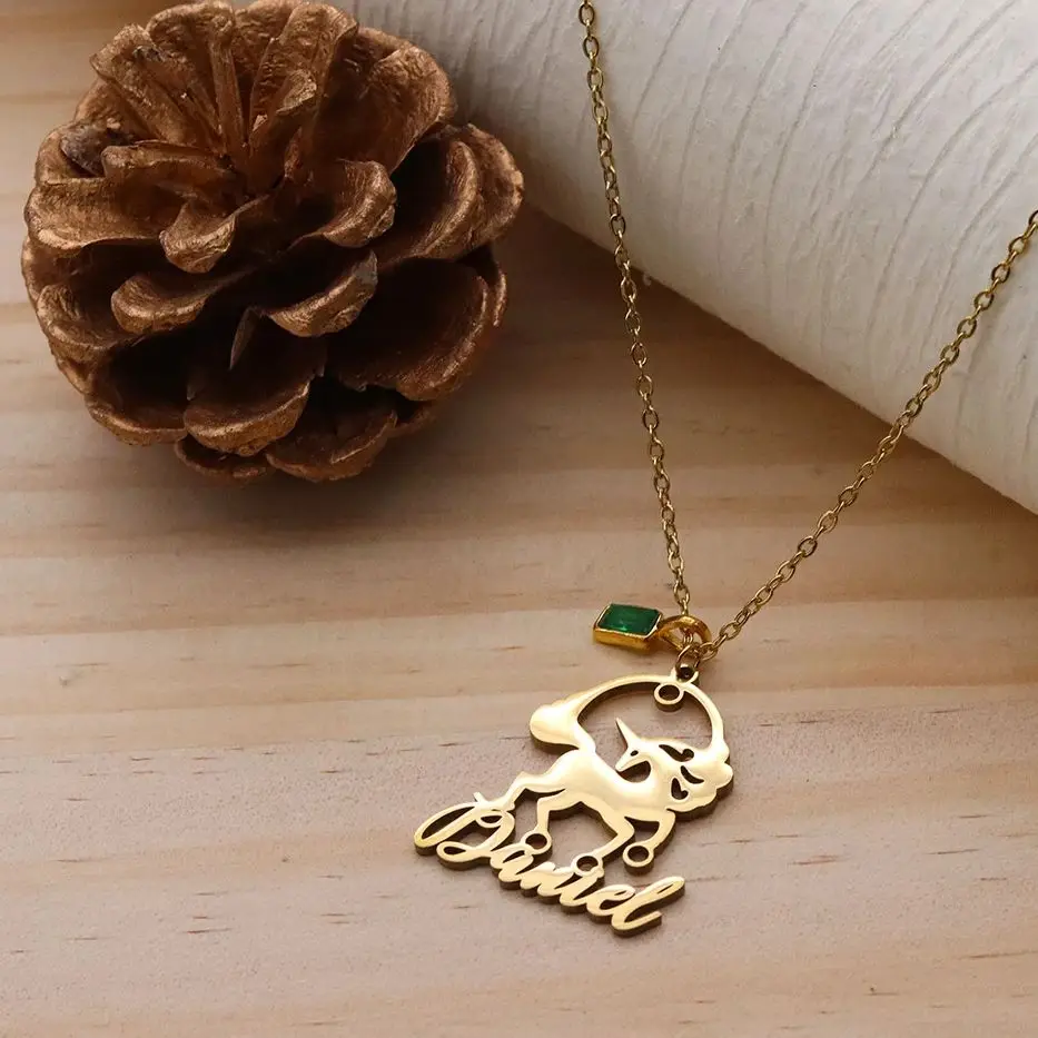 

Ожерелье-чокер с подвеской в виде единорога с именем на заказ от Todorova для женщин и девочек, из нержавеющей стали, подарок на день рождения, ювелирные изделия