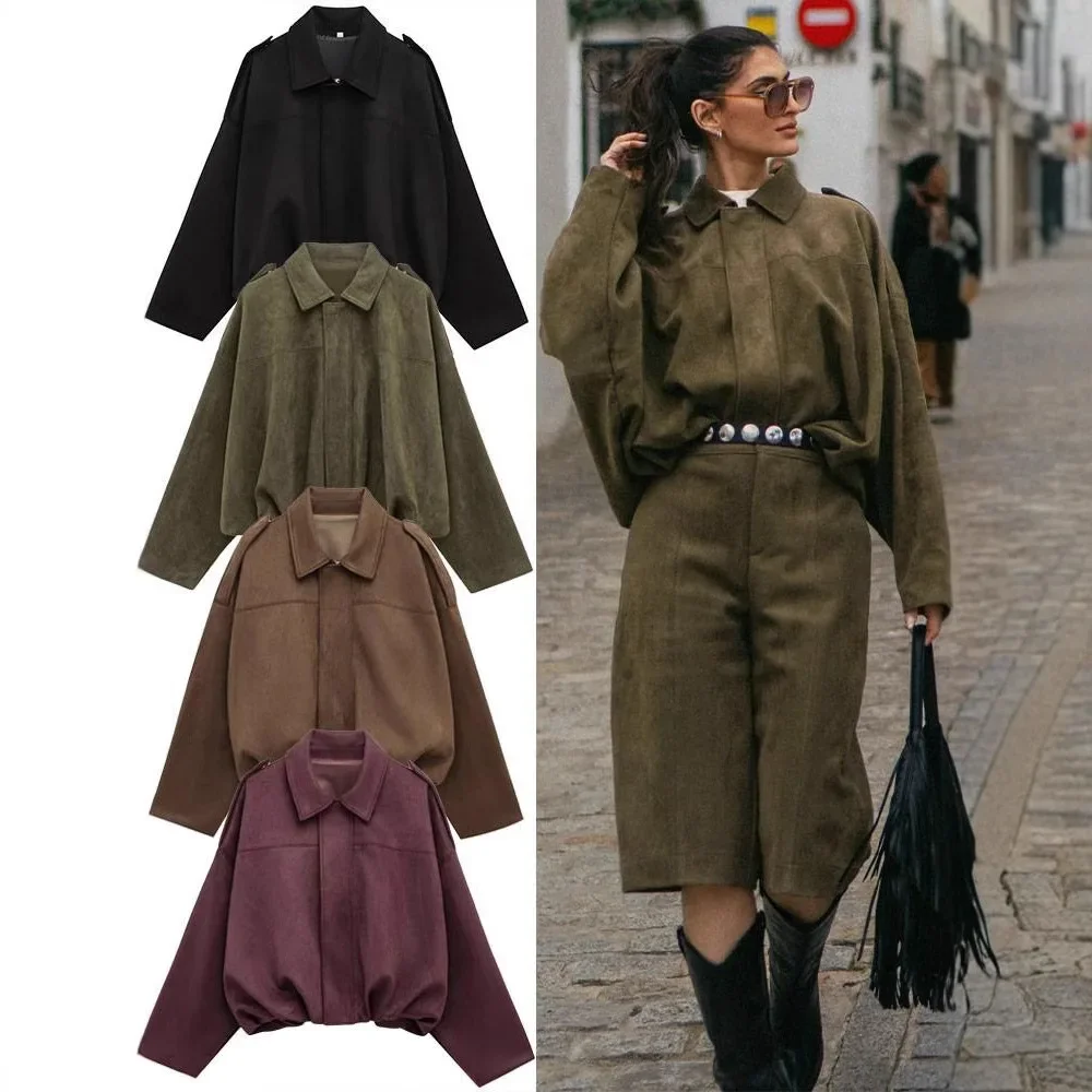 

2025Casual Soft Bomber Jackets Women Long Lantern Sleeve Oversized Spring Summer Coats Fashion 2025 Streetwear Zipper Outwear