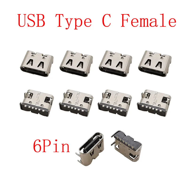 10Pcs USB Typ C 2/6/16/24 Pin Stecker Weibliche Jack Lade Port SMD SMT PCB Solder DIY Reparatur USB-C Typ-C Buchse Anschlüsse