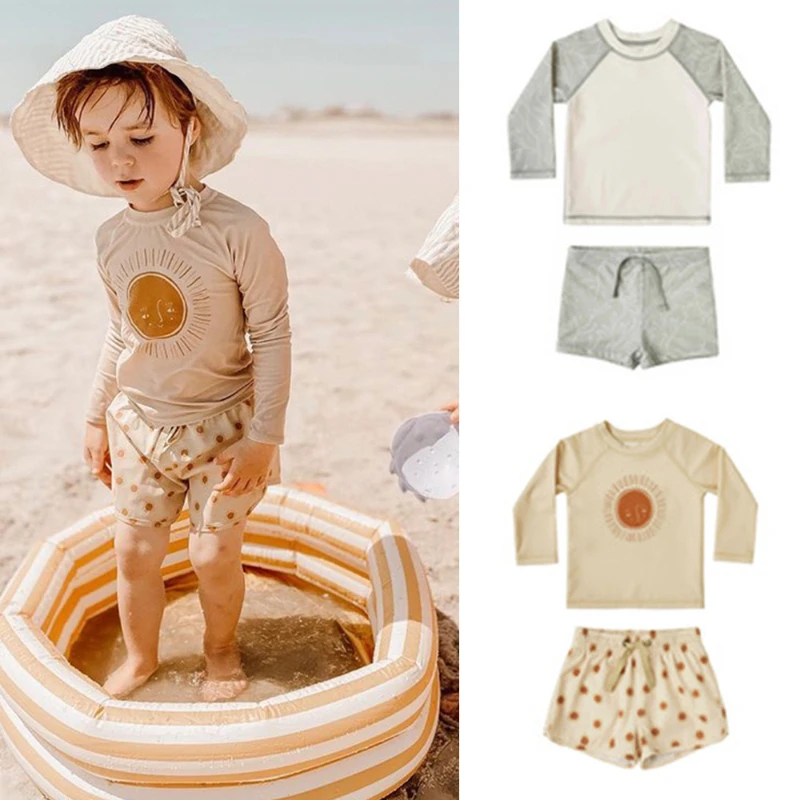 

Children's Summer Matching Long Sleeve Sunscreen Split Swimsuit New Boys' Baby Swimsuit Baby Ins Two-piece Set Swimsuit 2024