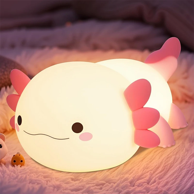 ضوء ليلي من Axolotl لهدايا الأطفال، ضوء ليلي إسفنجي لديكور الغرفة للفتيات، مصباح مؤقت قابل لإعادة الشحن، أضواء ملونة لطيفة