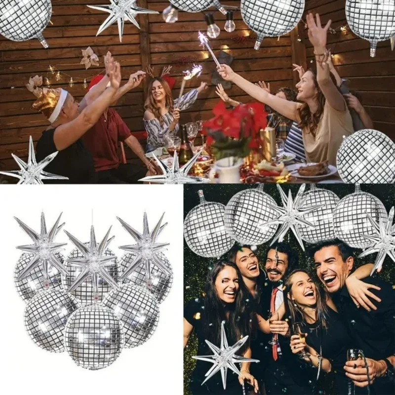 Silbernes Disco-Ballon-Set, 4D-Aluminiumfolienballons für 70er- und 80er-Jahre-Tanzpartys, Geburtstags- und Hochzeitsdekorationen, festliche Veranstaltungen