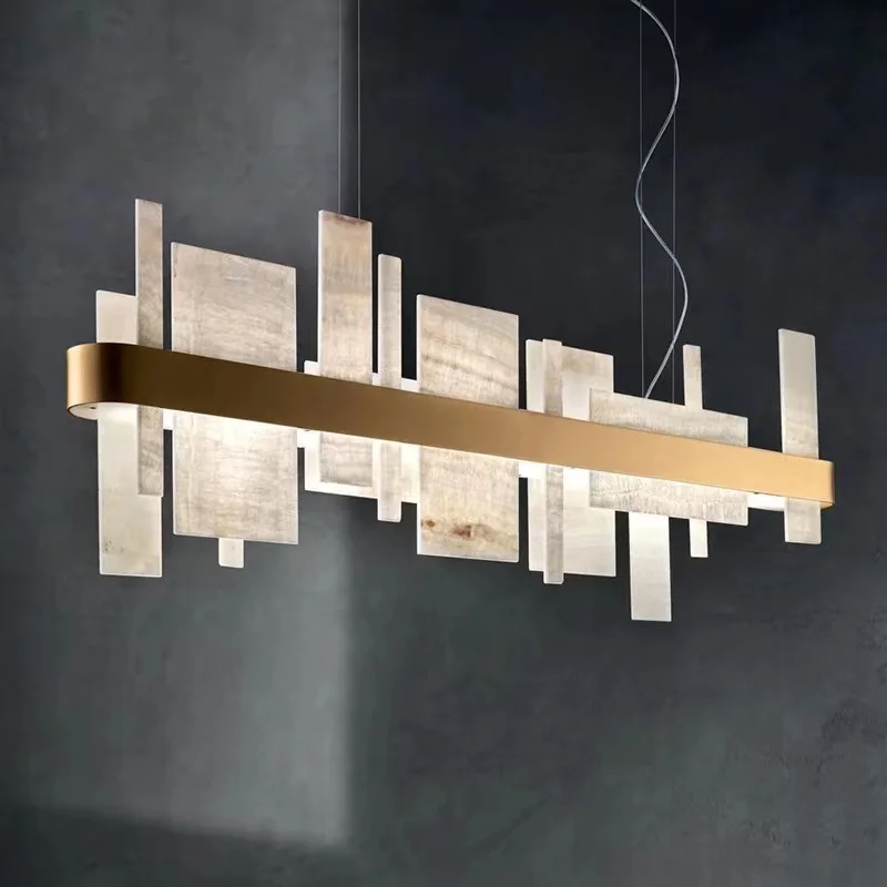 

French LED dimmable marble chandelier, hardware lustre, dining room ceiling lamp, suitable for living room room decoration