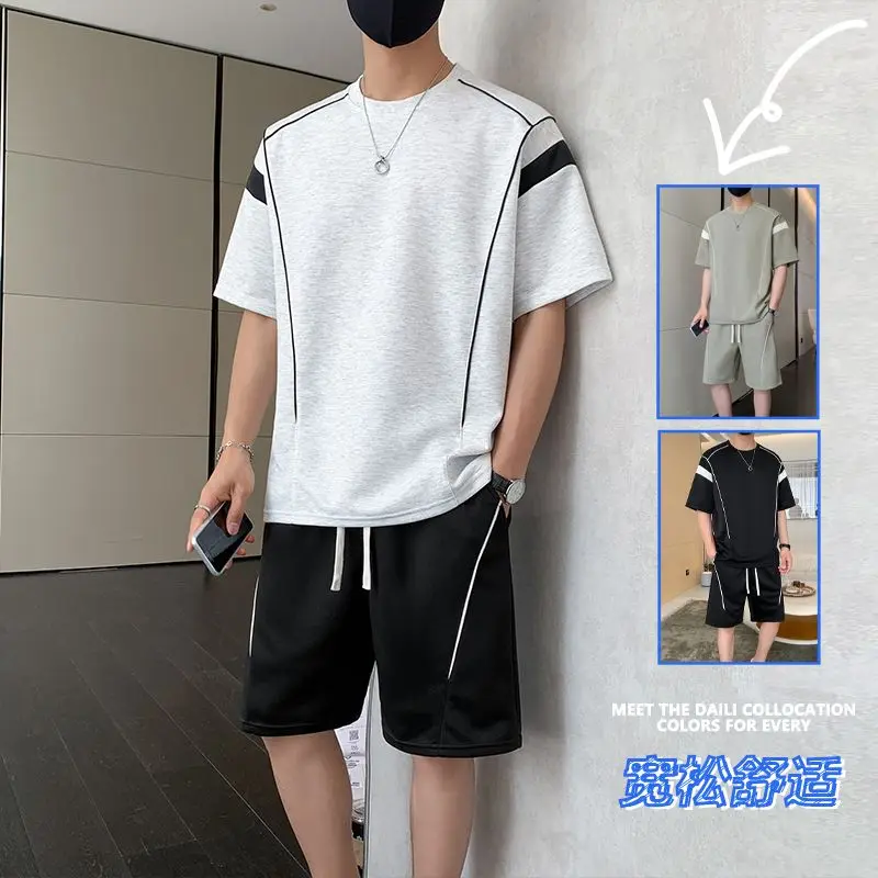 

Summer Men's T-shirts + Shorts Splicing Streetwear Comfortable Sporty T-shirt Set Casual Summer Shorts Sets Korean Tracksuit