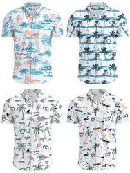 2022 Coconut Tree Shirts For Men Printed Men's Hawaiian Shirt Beach 5xl Short Sleeve Fashion Tops Tee Shirt Men Blouse Camisa