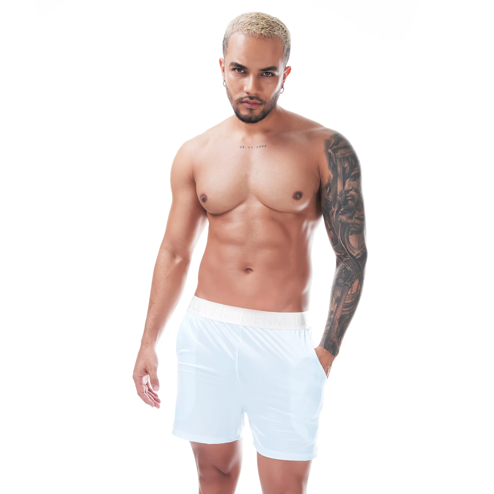 Glänzende Herren-Satin-Boxershorts mit breitem Bund, locker sitzende Boxershorts, glatte, dehnbare Lounge- und Schlafunterwäsche, Homewear-Unterhosen – Detail 12