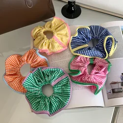 Summer candy hit color hair rope plaid hair ring girl's heart rope tied ponytail rubber band Japanese and Korean 2022 headdress