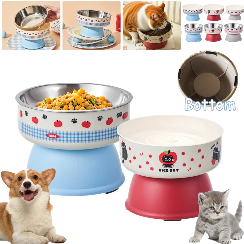 

2025 Non-slip Anti Vomiting Elevated Cat Dog Bowl Colorful Cartoon Pattern Large Capacity Feeder for Small Medium Dog Cat Gatos