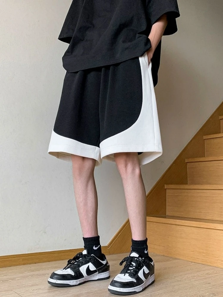 

Летние тонкие спортивные брюки свободного кроя для мужчин, молодежные американские баскетбольные брюки прямого кроя, повседневные брюки длиной до колена с цветными вставками