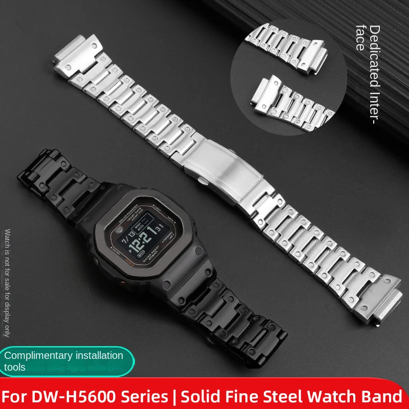 

For Casio DW-H5600 series watch strap bracelet 18mm solid waterproof raised end stainless steel watch band replace wristband men