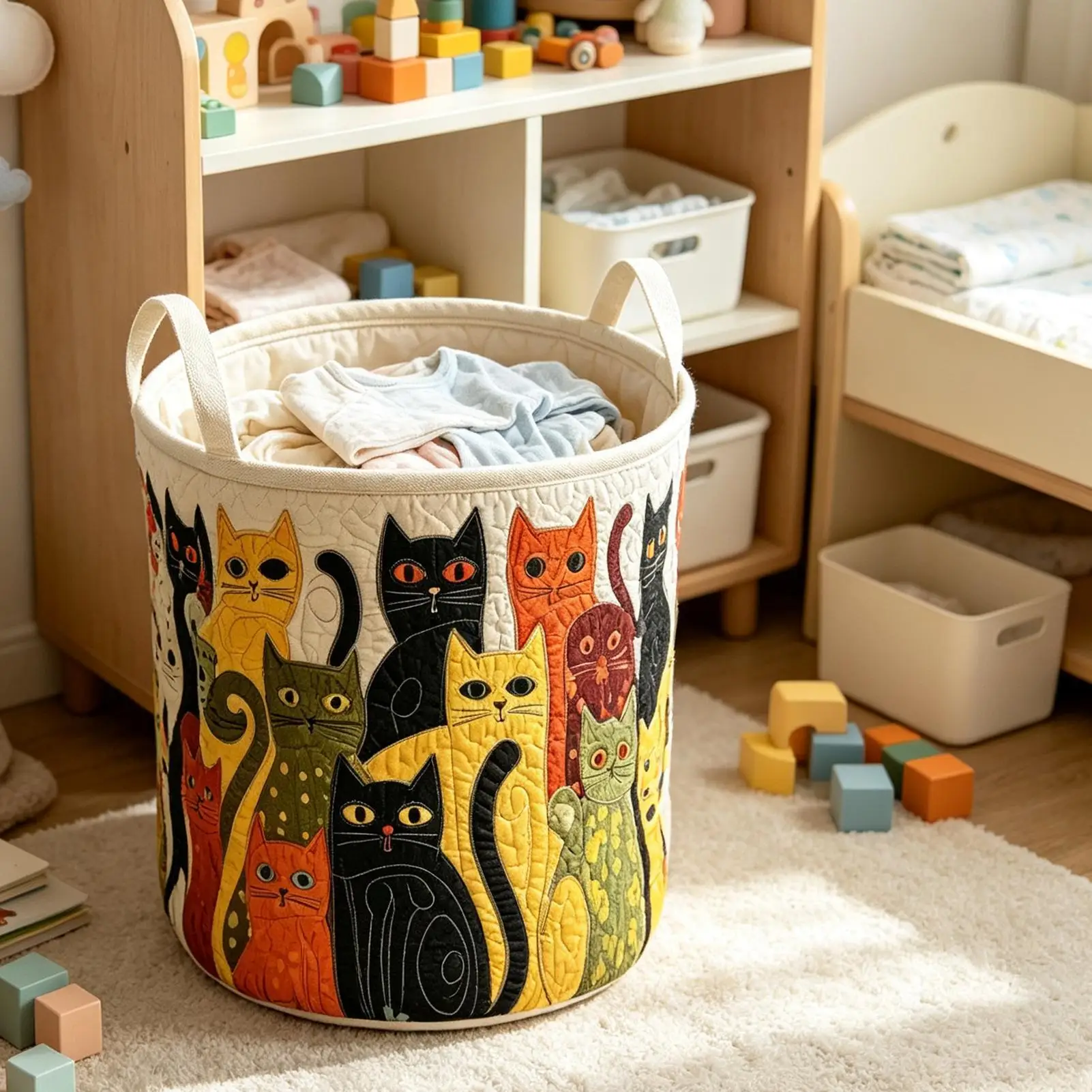 Boho Quilted Laundry Basket Floral Fabric Clothes Storage Bucket Soft With Handles Storage Basket For Clothe Toy Organizer