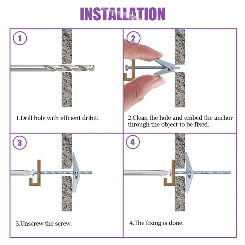 24 Pcs Toggle Bolt And Wing Nut Kit For Hanging Heavy Items On Drywall - 1/8 Inch, 3/16 Inch, 1/4 Inch