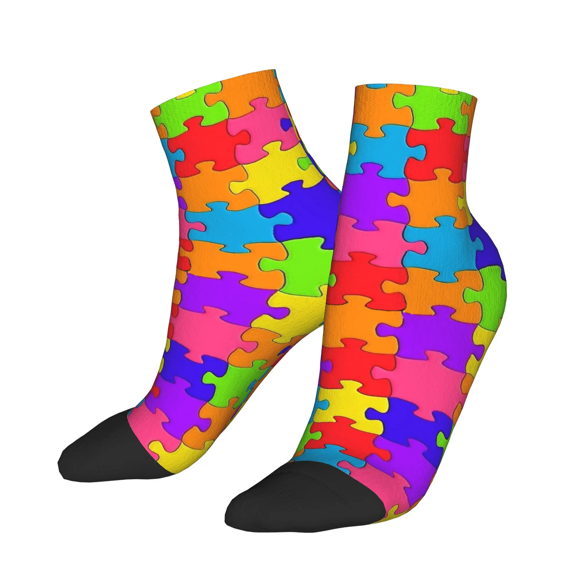 

Ankle Socks For Men's Jigsaw Pattern Multicolour Design Casual Socks Graphic Anti Slip High Quality Spring Korean Running Sock