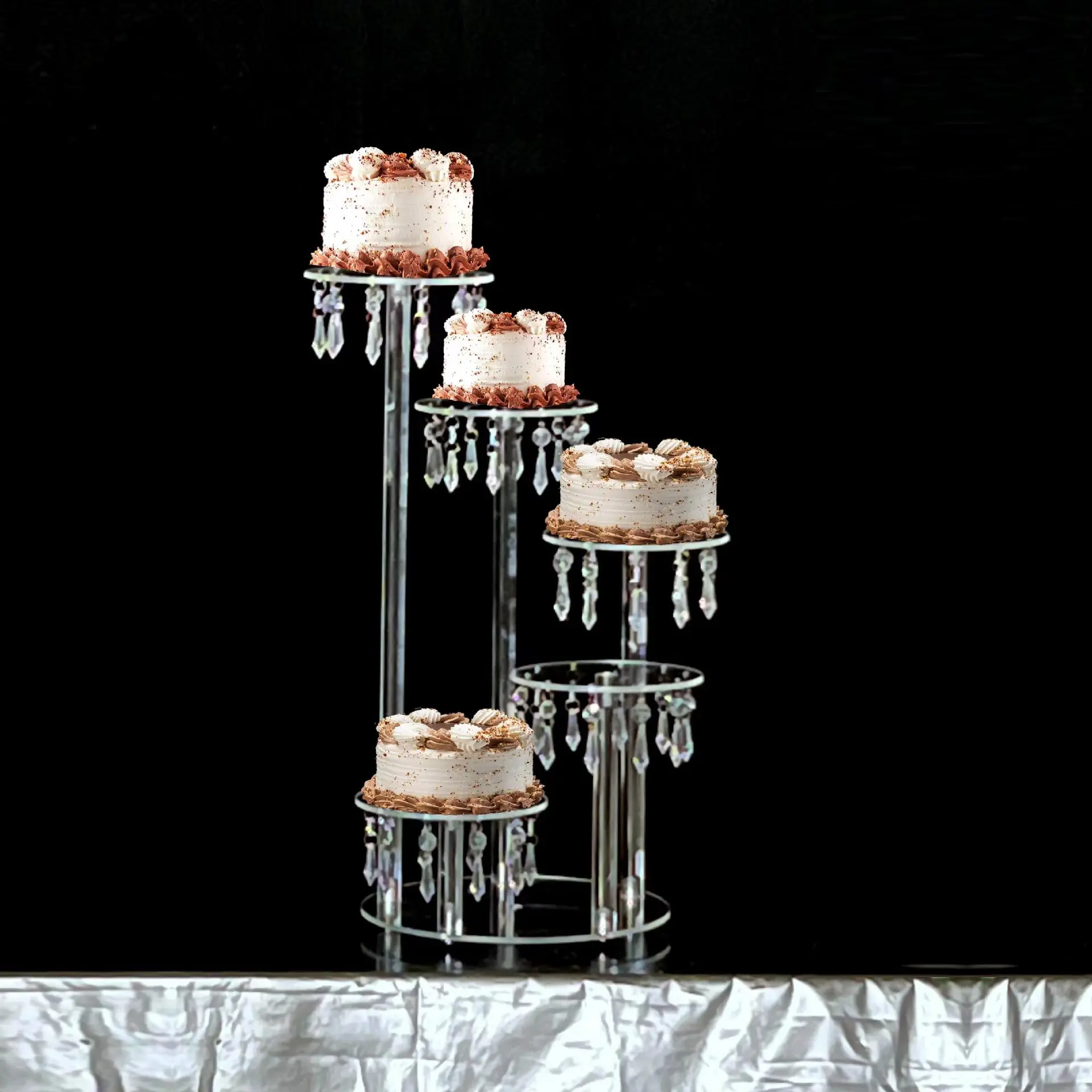 Romantic Crystal Cake Stand Acrylic Pan Wedding Dessert Table Cupcake Cookie Holder Birthday Party Centerpiece Food Candy Stand