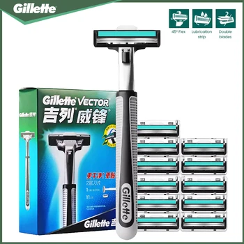 Gillette-Rasoir Vector à 2 couches, machine d'épilation manuelle, 1 poignée, 12 têtes de rasoir rechargeables, ensemble original