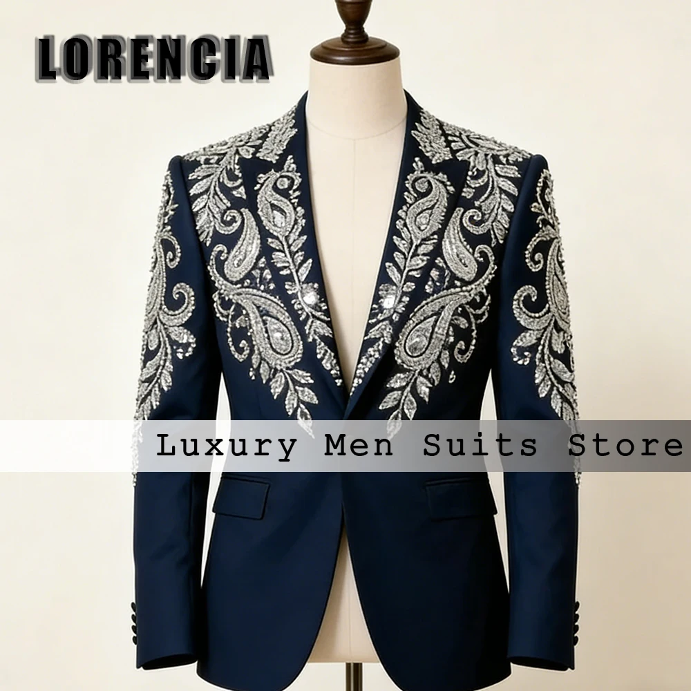 

Exquisite Crystal Male Suits 2 Pieces Single Breasted Tuxedos Set Evening Party Outfits Customized Blazer Pants zomerset heren